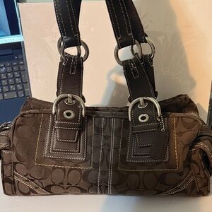 Coach Dark Brown Satchel with Silver Accents